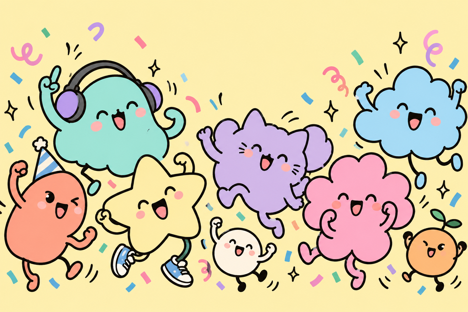 Colorful party friends dancing together
